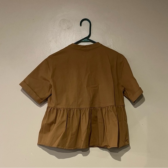 Sezane Theodora Tan Peplum Top Ribon Tie Front Size 36 - Picture 2 of 7